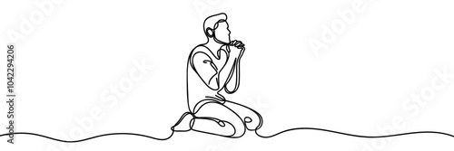 continuous line drawing of a man praying