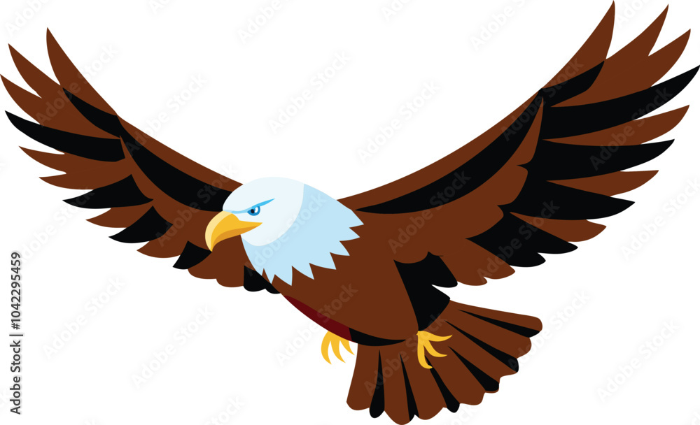 Fototapeta premium Bald eagle flying draw and paint on white background vector illustration.