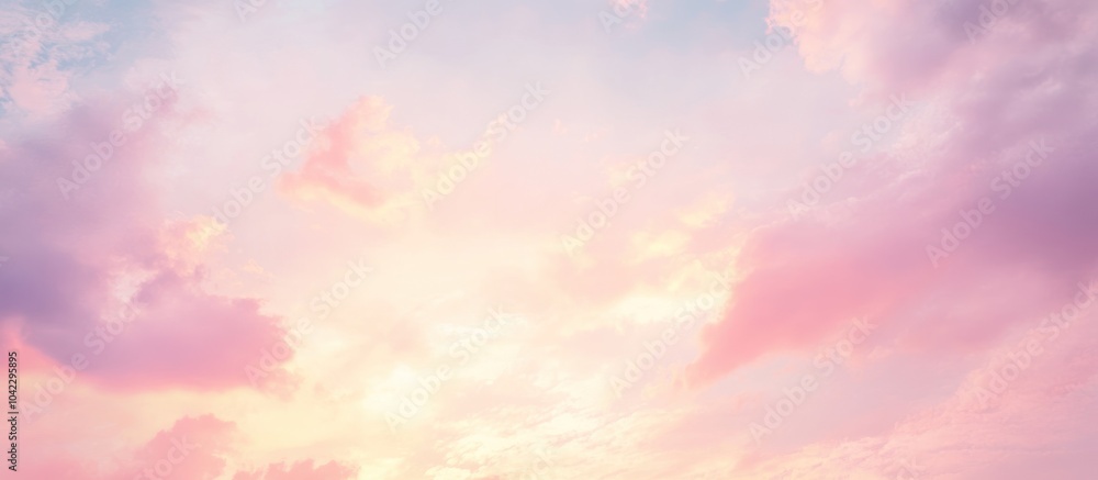 Obraz premium Soft, pastel-colored clouds with a warm glow in the sky.