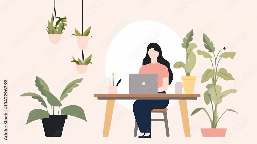 Minimalist flat illustration, man working on laptop Minimalist flat illustration, man working on laptop