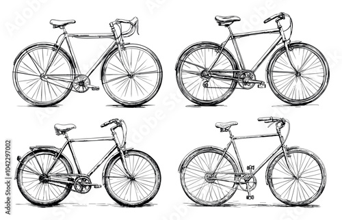 Retro Bicycle Engraving Vintage Illustration Set Featuring Classic Bicycles Engraved Style Cycling Enthusiasts Vintage Shops Prints Perfect For Home Decor Posters And Collectibles