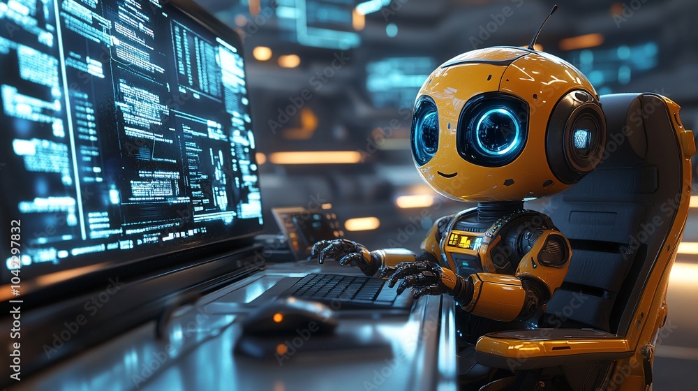 Fototapeta premium robot assistant on digital background