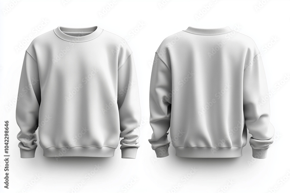 Blank white sweatshirt template, front and back views, isolated on grey background Blank white sweatshirt template, front and back views, isolated on grey background