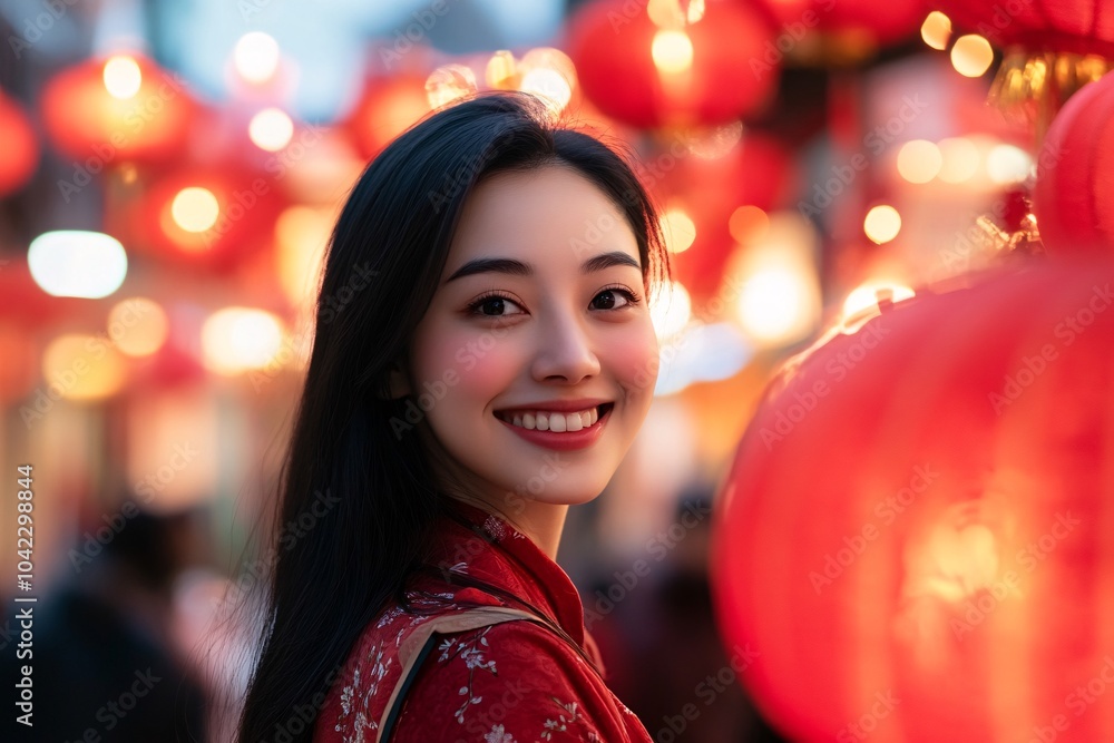 A woman with black hair and black eyes celebrating Chinese New Year 2 A woman with black hair and black eyes celebrating Chinese New Year 2