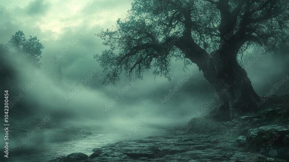 Mysterious Foggy River in the Forest Mysterious Foggy River in the Forest