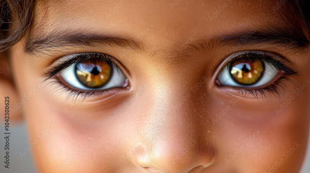 Naklejka premium Extreme close-up of child's hazel eyes with soft focus for portrait photography
