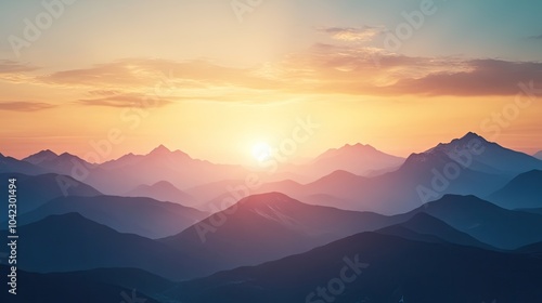 A serene landscape with mountains in the background, showcasing a warm sunrise, symbolizing new beginnings