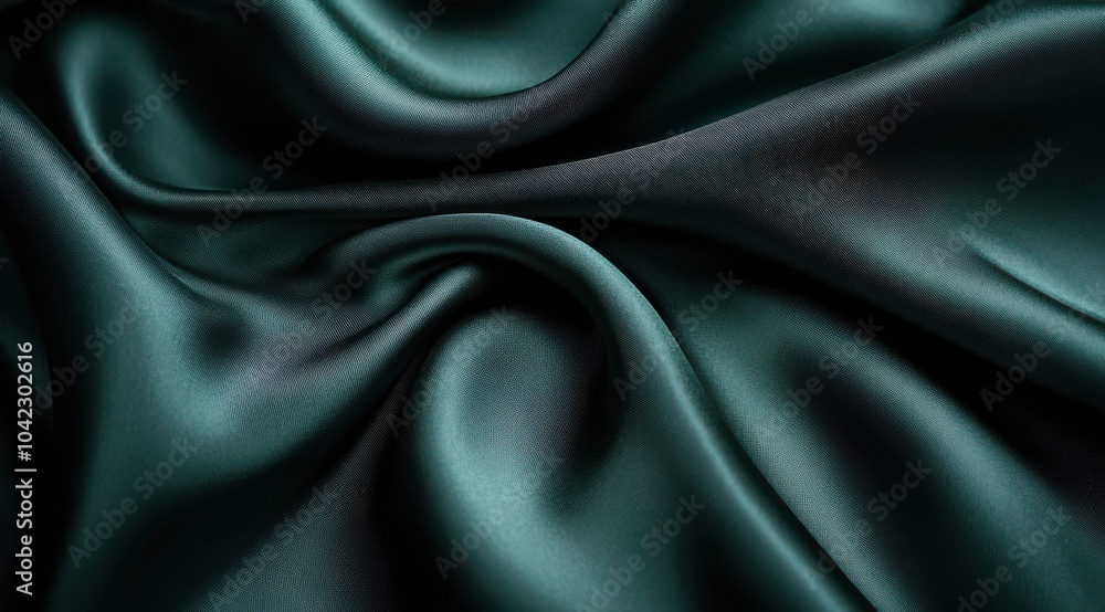 Fototapeta premium Luxurious dark emerald silk fabric with smooth flowing texture and elegant folds
