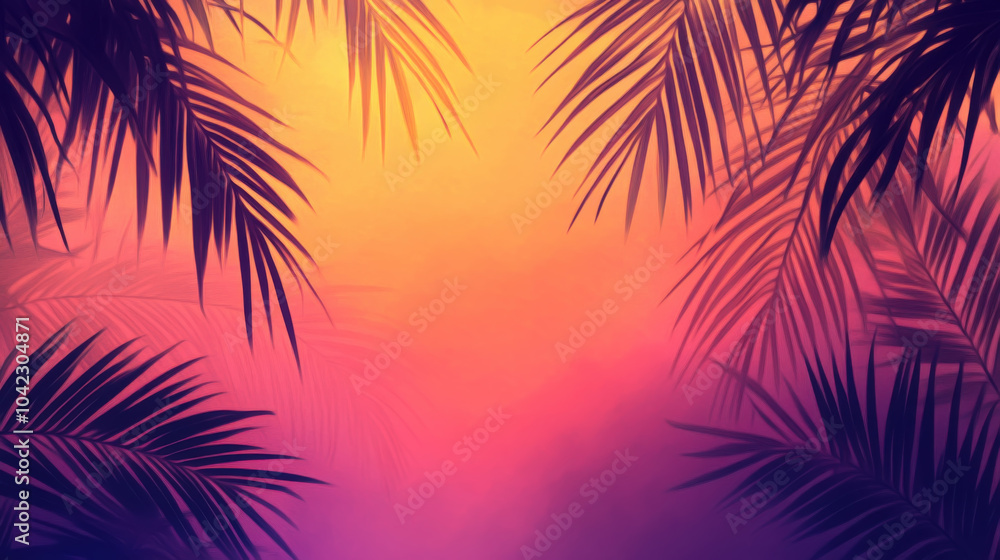 Tropical palm leaves abstract background in vibrant sunset colors for design and print Tropical palm leaves abstract background in vibrant sunset colors for design and print