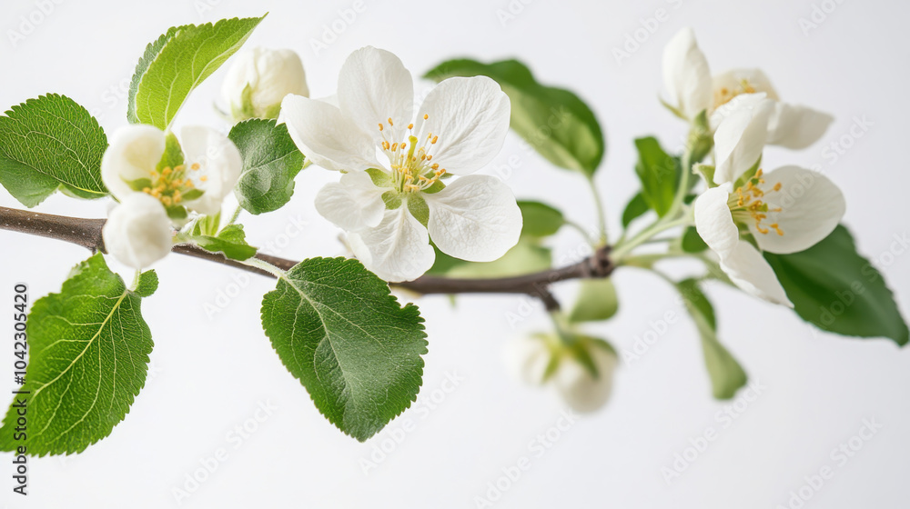 Fototapeta premium Close-up of apple tree branch with white blossoms for spring design