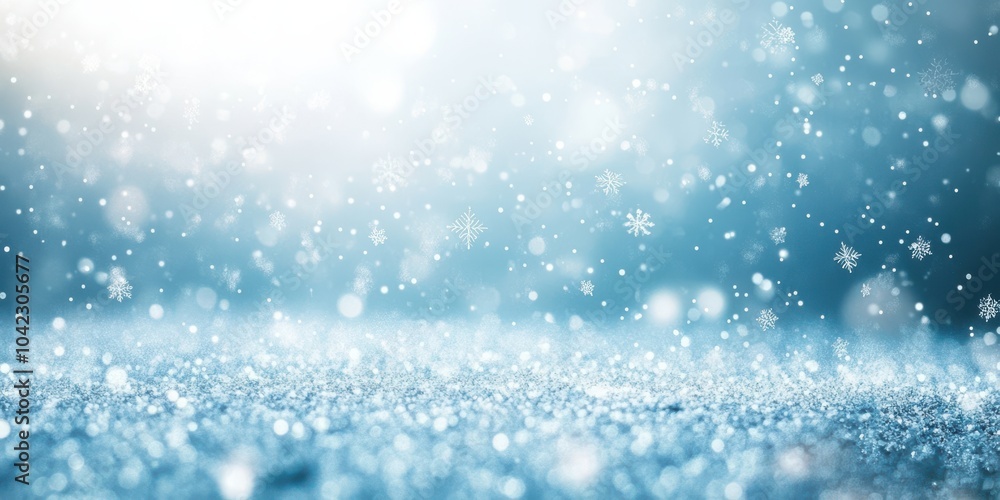 Fototapeta premium Beautiful winter scene with snowflakes gently falling against a serene light blue background evoking a sense of calm and tranquility