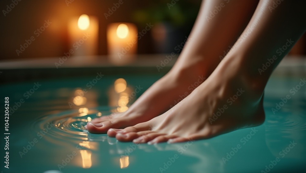 custom made wallpaper toronto digitalFemale feet in water with soft ripples, illuminated by candlelight, spa and relaxation concept, luxury wellness treatment