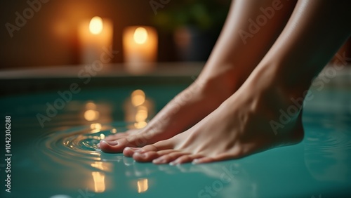 Wallpaper Mural Female feet in water with soft ripples, illuminated by candlelight, spa and relaxation concept, luxury wellness treatment Torontodigital.ca