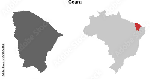 Ceara state blank outline map set