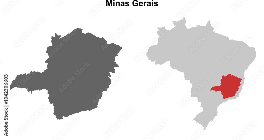 Minas Gerais state blank outline map set Minas Gerais state blank outline map set