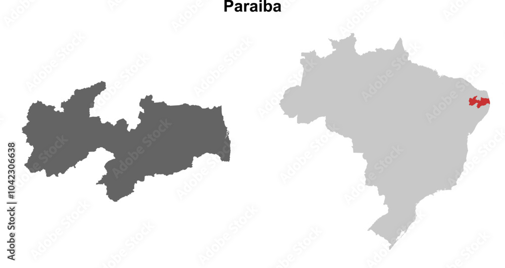 Paraiba state blank outline map set Paraiba state blank outline map set