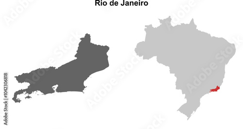 Rio de Janeiro state blank outline map set