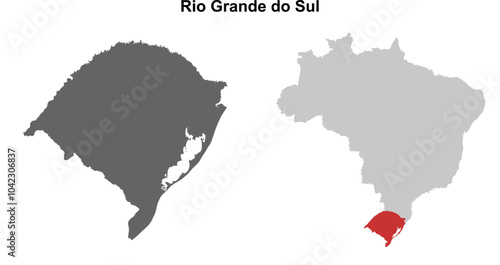 Rio Grande do Sul state blank outline map set