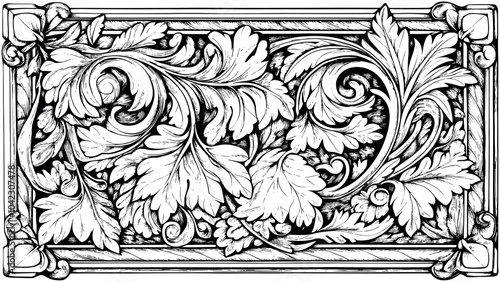 Vintage Baroque Frame Leaf Scroll Floral Ornament Intricate Design Decorative Artwork Classic Style Elegant Frame Decorative Elements Floral Details Coloring Page