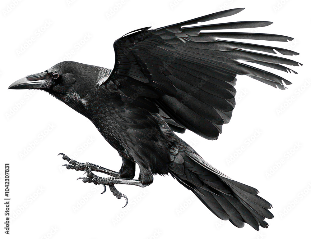 Fototapeta premium PNG Majestic black crow in flight