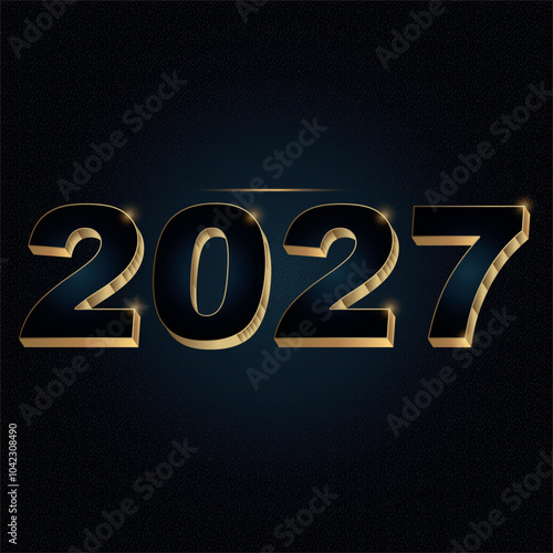 Vector 3D de la Fecha 2027 en Dorado y Azul Marino