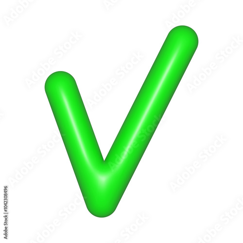 Green check mark realistic 3d plastic shiny icon vector illustration isolated. Tick icon