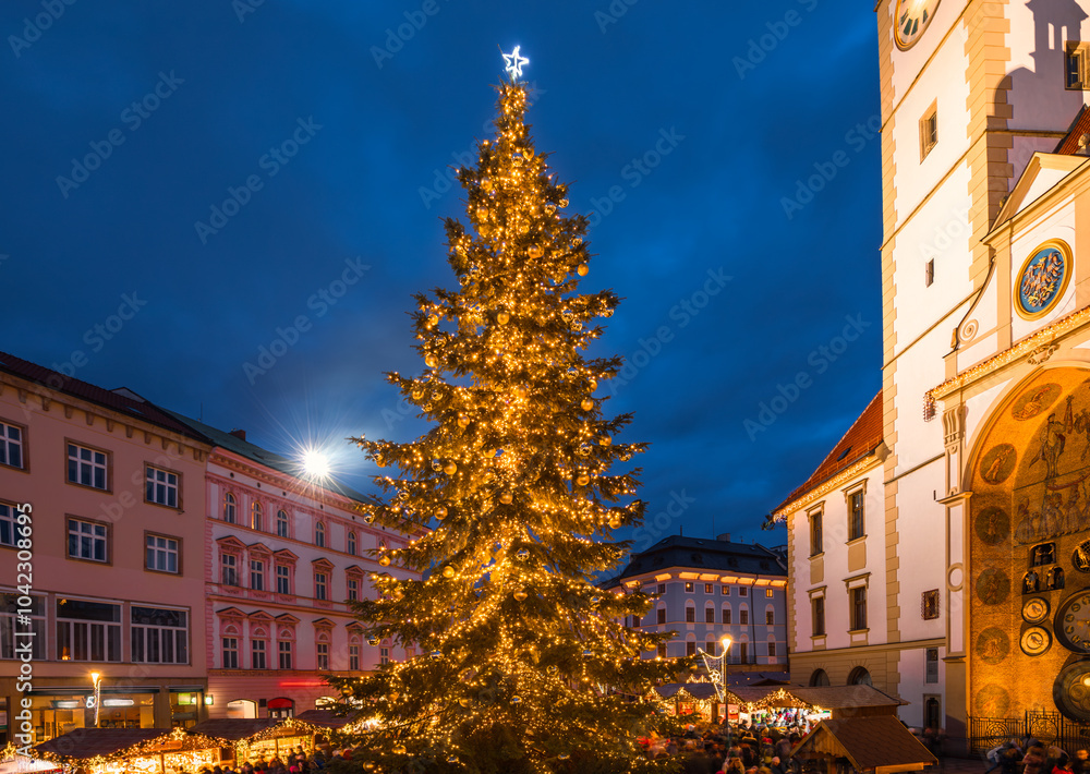 Naklejka premium Christmas tree and market on the Upper square in Olomouc - Czech Republic