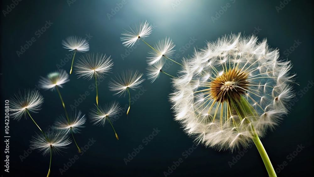 Fototapeta premium Dandelion seeds blowing in the wind