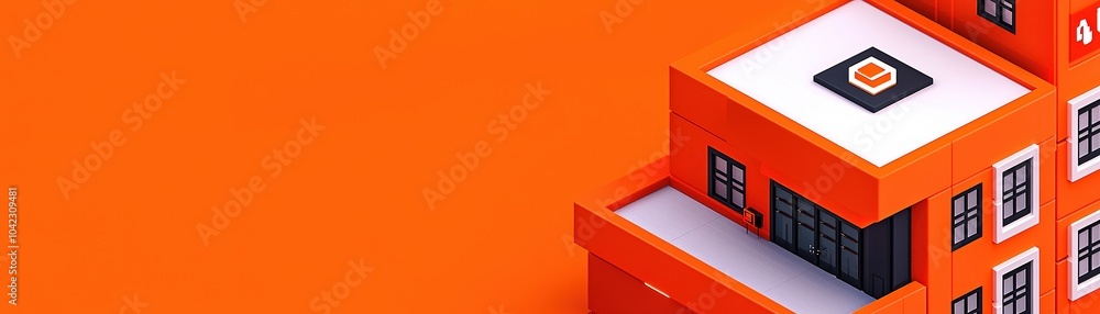 Modern architecture featuring a striking orange building against a contrasting background. Modern architecture featuring a striking orange building against a contrasting background.