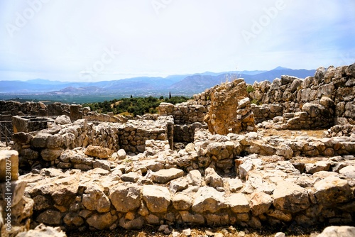 Archaeological excavations of the ancient fortress of Mycenae on Peloponnese, Greece. Mycenae was a citadel in Ancient Greece during the Bronze Age and played an important role the Trojan War photo