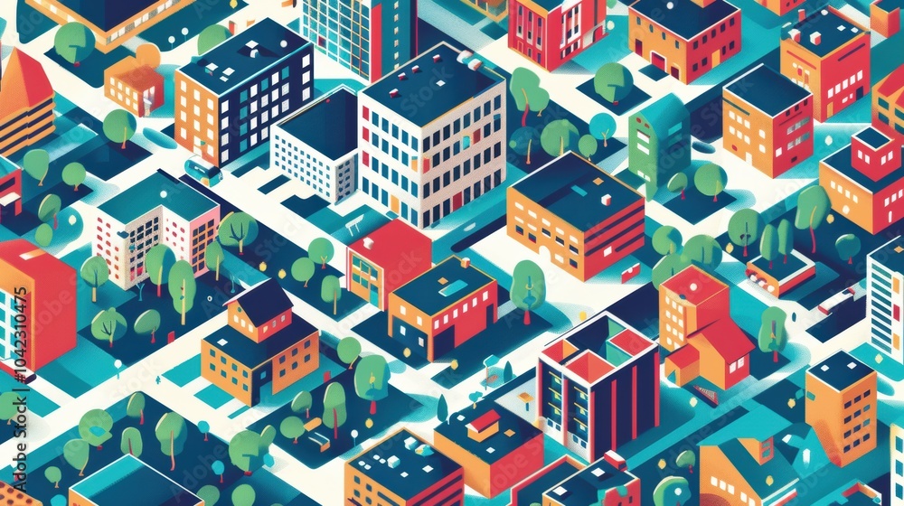 Isometric map of the city, flat design, bright colors Isometric map of the city, flat design, bright colors