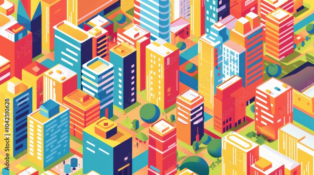 Isometric map of the city, flat design, bright colors Isometric map of the city, flat design, bright colors
