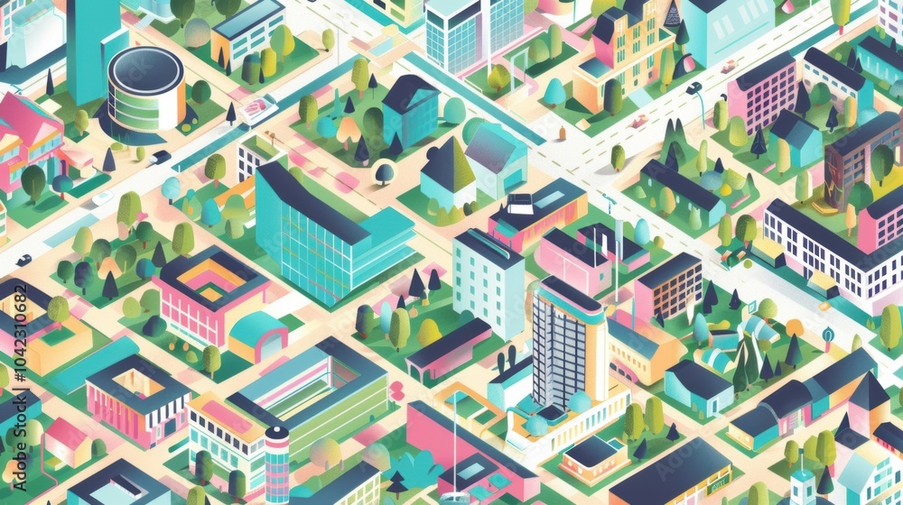 Isometric map of the city, flat design, bright colors Isometric map of the city, flat design, bright colors