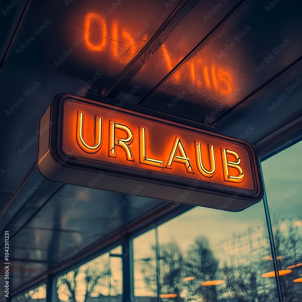 Leuchtreklame mit der Aufschrift URLAUB Leuchtreklame mit der Aufschrift URLAUB