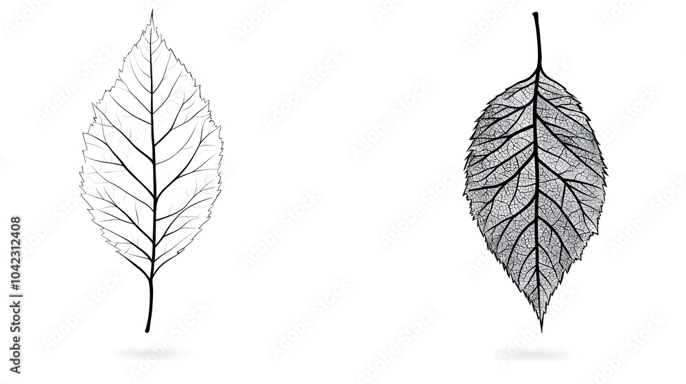 Fototapeta premium Intriguing Black and White Minimalist Tree Leaf Design with Cartographical Features for Logo Use