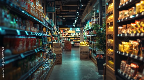 Wallpaper Mural Grocery store aisle with shelves stocked with products Torontodigital.ca