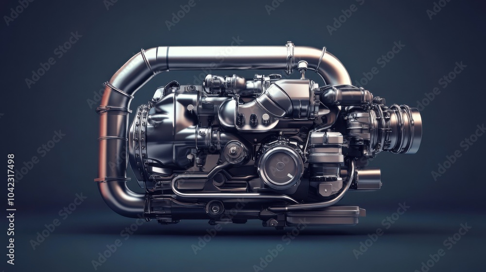 Turbo diesel engine component displayed in realistic view Turbo diesel engine component displayed in realistic view