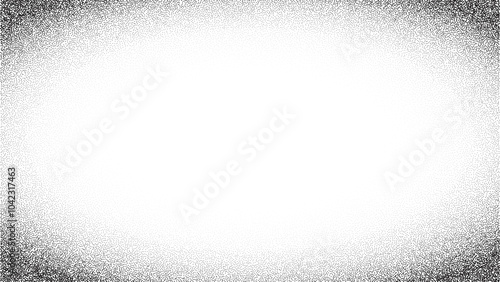 Stippled grain black vector background. Oval frame with grain effect. 