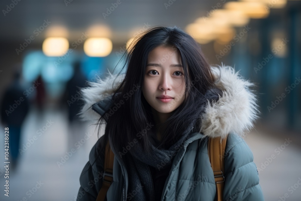 beautiful asian woman in winter jacket at shopping mall, shallow depth of field beautiful asian woman in winter jacket at shopping mall, shallow depth of field