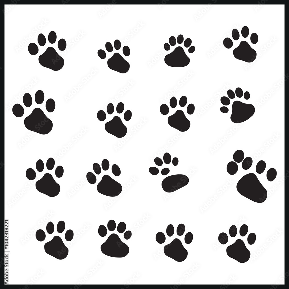 Fototapeta premium Dog paw prints vector silhouette