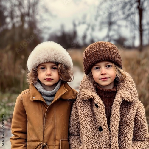 Two children in winter park.