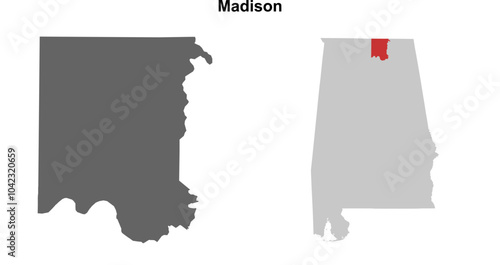 Madison County (Alabama) blank outline map set