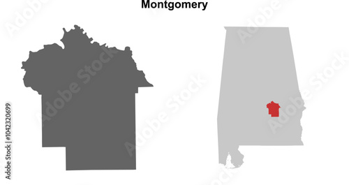 Montgomery County (Alabama) blank outline map set