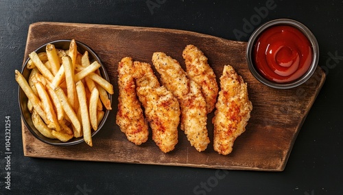 Crispy Chicken Tenders with French Fries and Ketchup