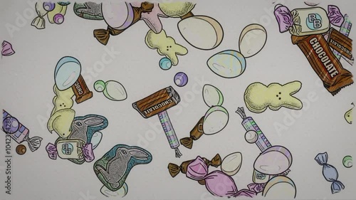 Hand Drawn Sketched Easter Candy Raining Down