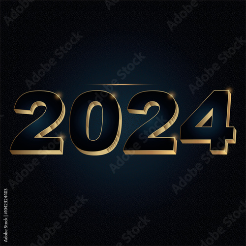 Vector 3D de la Fecha 2024 en Dorado y Azul Marino