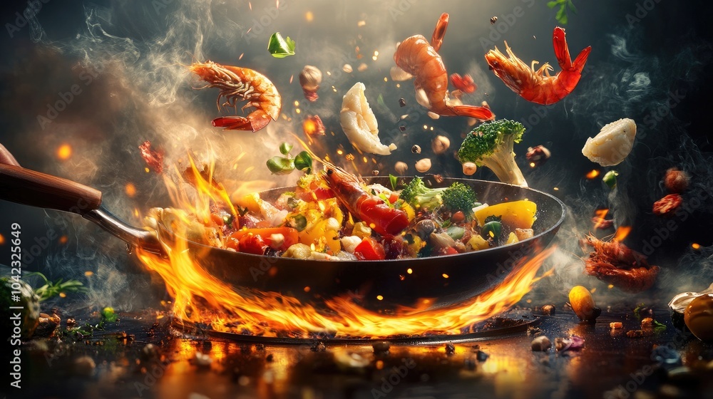Vibrant Stir-Fry with Seafood and Colorful Vegetables Vibrant Stir-Fry with Seafood and Colorful Vegetables