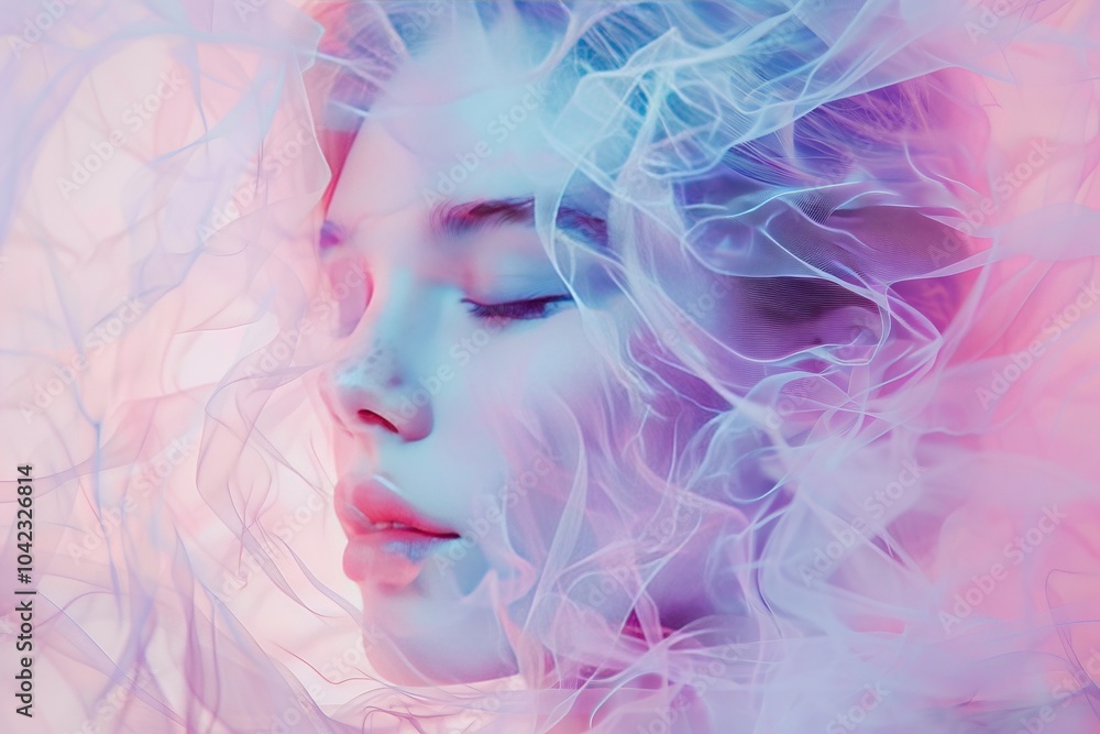 A surreal and ethereal portrait crafted in gentle pastel colors by generative AI, presenting A surreal and ethereal portrait crafted in gentle pastel colors by generative AI, presenting