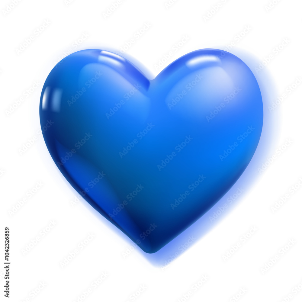 Large beautiful blue heart with glares and soft shadow, isolated on white background Large beautiful blue heart with glares and soft shadow, isolated on white background