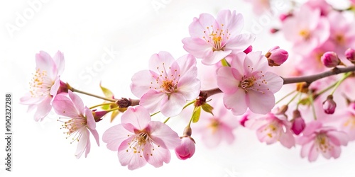 Delicate cherry blossom bloom on white background